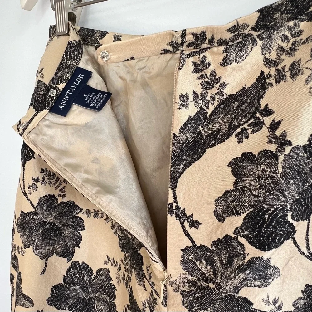 Ann Taylor 100% Silk Gold Black Floral Brocade Mini Skirt Evening‎ Party 4